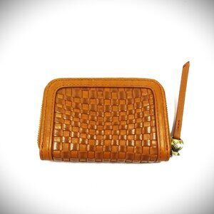 HOBO Nila Genuine Wheat Color Braided Genuine Leather Small Zip Around Wallet